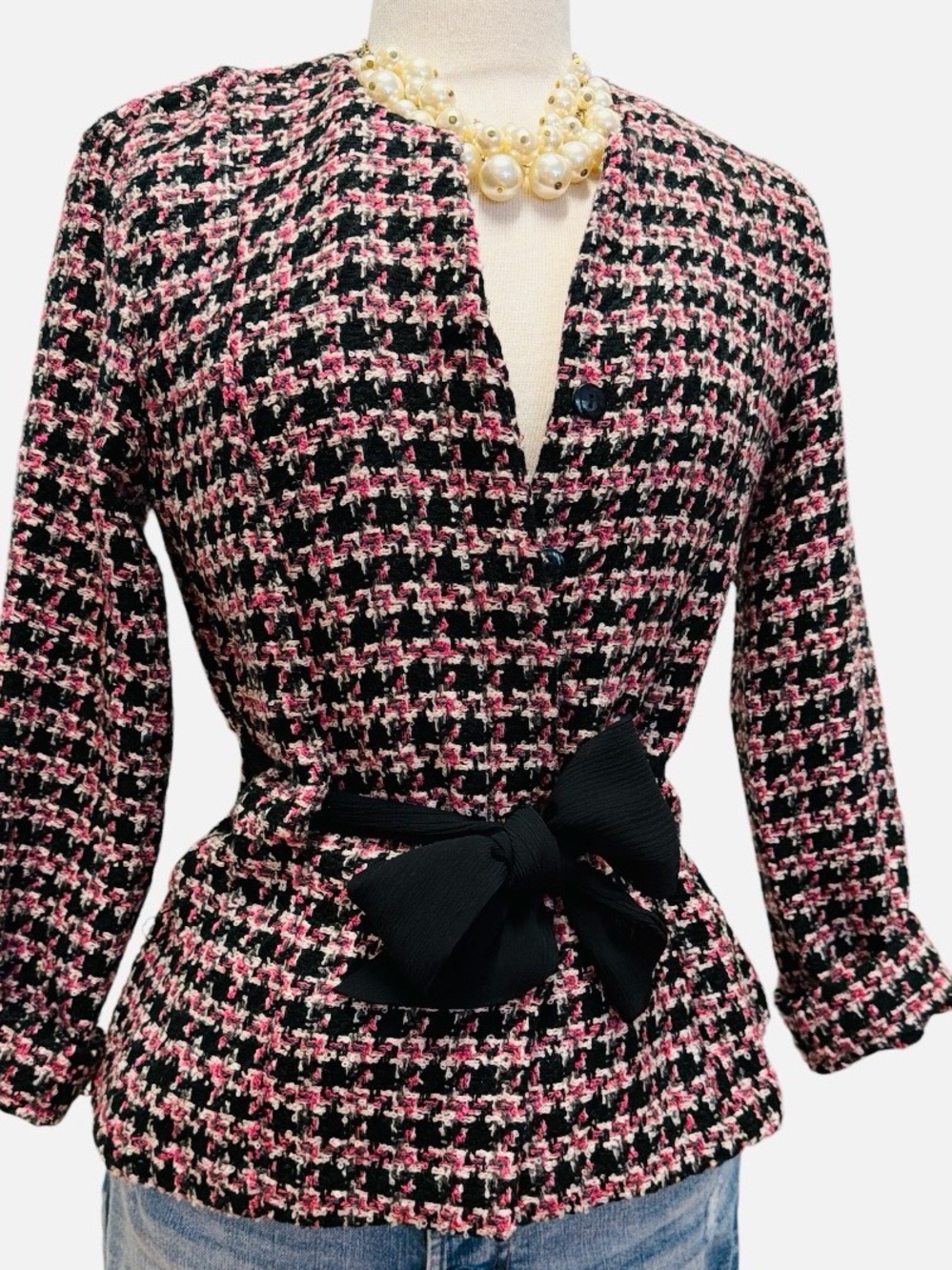 STUDIO COLLECTION-Pink & Black Houndstooth blazer - Picture 7 of 9